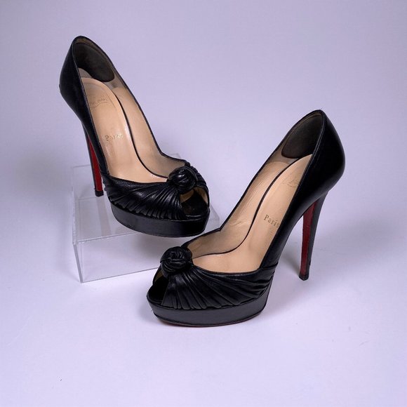 CHRISTIAN LOUBOUTIN Black Leather 'Greissimo' Heels